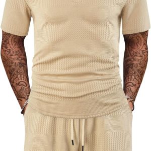 Men 2 Piece Outfits Polo Shirt and Shorts Set Short Sleeve Tracksuits Casual Athletic Jogging Summer Outfits
