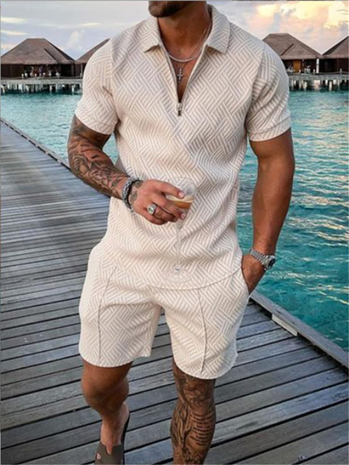 Men Short Sets Outfits 2 Piece Summer Tracksuit Short Sleeve Polo Shirt and Shorts Set Casual Sport Suit - Image 2